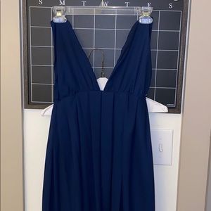 Navy floor length backless dress